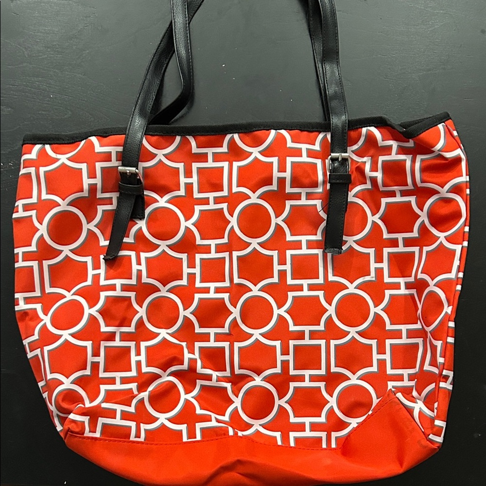 Stylish Red Geometric Tote Bag